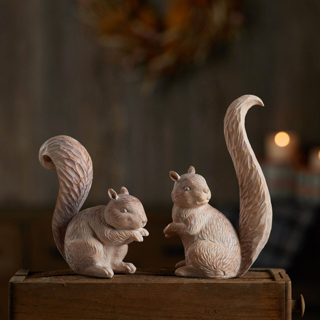 Melrose Etched Squirrel Fall Harvest Figurines - 9.5" - Set of 2
